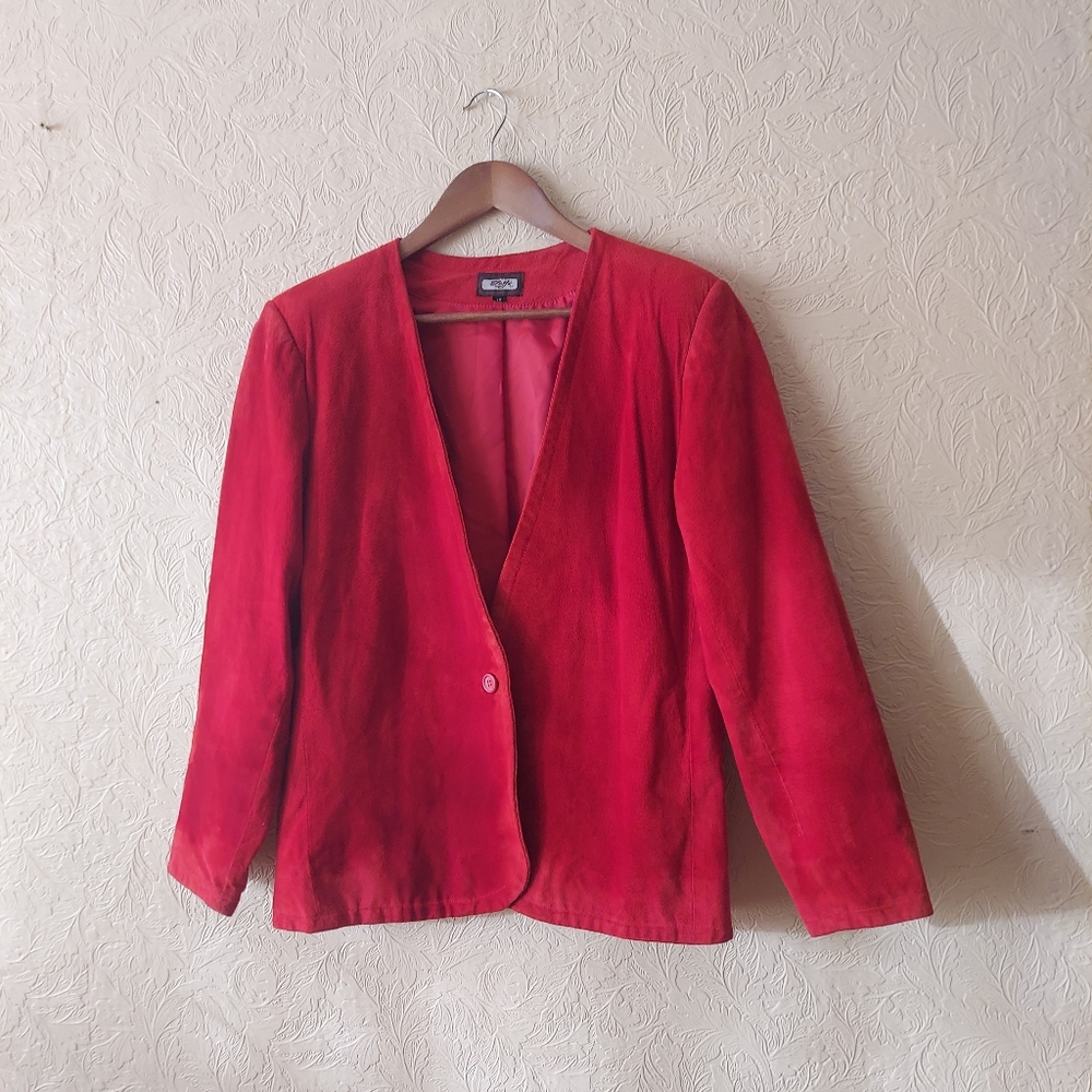 Toffs vintage red leather blazer Sz 12
